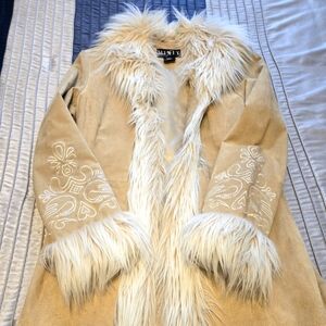 Vintage 2000s suede leather and fur jacket